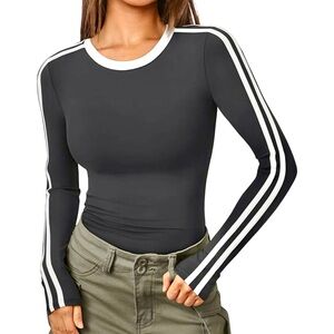 Women's Black Long Sleeve Top with White Stripes